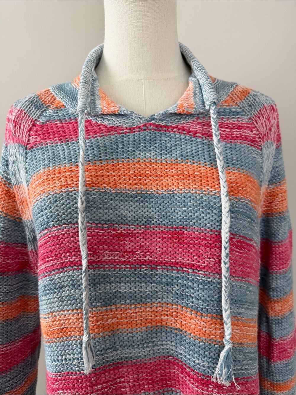 J. Jill Coastal Striped Cotton Linen Knit Sweater High Low Hem Size M - Picture 7 of 14